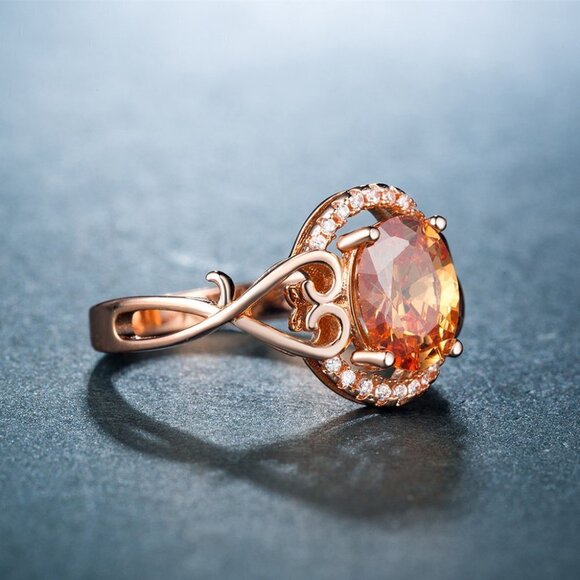 Elegant Champagne Wedding/Engagement Rose Gold Ring for Women, VIP085 - Picture 2 of 4